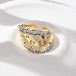 Bagues de manchette en laiton avec micro pavé de zircone cubique transparente pour femmes&nbsp;RJEW-U041-23G