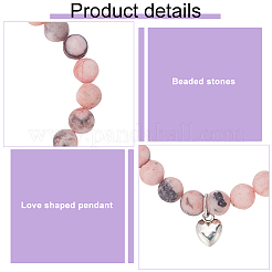 4 Stück 4 Stile natürliche gemischte Edelsteine runde Perlen Stretch-Armbänder Set mit Herzanhängern aus Legierung&nbsp;BJEW-AN0001-72
