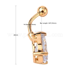 Echte 18 Karat vergoldete Tropfen Messing Zirkonia Nabelring Nabelring Bauchringe&nbsp;AJEW-EE0001-13B