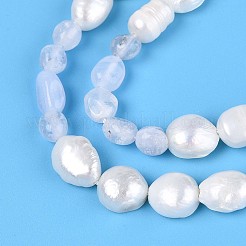 Pépites d'agate dentelle bleue naturelle et brins de perles de culture d'eau douce naturelles&nbsp;PEAR-N023-01A-04
