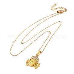 Collane con ciondolo a forma di teschio in cristallo e strass in acciaio inossidabile 304&nbsp;NJEW-Z057-03C-G