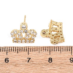 Orecchini a bottone con corona in ottone micro pavé di zirconi cubici trasparenti&nbsp;EJEW-H178-13G