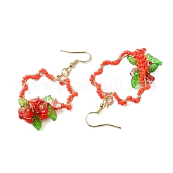 Orecchini pendenti in acciaio inossidabile 304 con perline di vetro e fiori&nbsp;EJEW-MZ00335-02