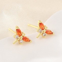 Aretes de latón con micro pavé de circonio cúbico para mujer&nbsp;KK-A305-08G