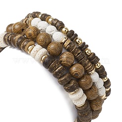 4 Stück 4-teiliges Stretch-Armband-Set mit gefärbten natürlichen Lavagesteinen und Perlen aus Kokosnussscheiben&nbsp;BJEW-JB09809