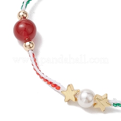 Navidad 8mm redondo teñido natural malasia jade y cornalina natural y cuentas de semillas de vidrio pulseras de cuentas trenzadas&nbsp;BJEW-MZ00070-02
