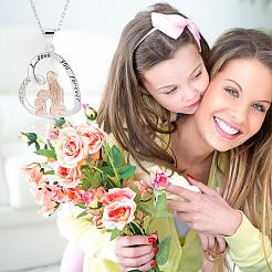Collier pendentif coeur mère et fille assis côte à côte collier mignon pendentif coeur creux breloques bijoux cadeaux pour les femmes fête des mères noël anniversaire anniversaire&nbsp;JN1099A