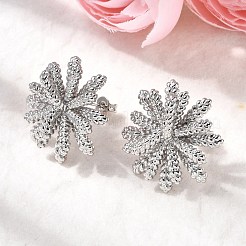 Boucles d'oreilles à tige en laiton avec fleur&nbsp;EJEW-H171-02A-P