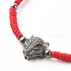 Bracelet de perles tressées en laiton léopard micro pavé de zircons cubiques pour adolescente femme&nbsp;BJEW-JB06981