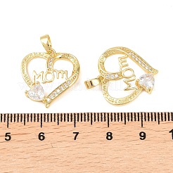 Pendentifs en laiton avec micro pavé de zircone cubique transparent pour la fête des mères&nbsp;KK-F931-20A-G