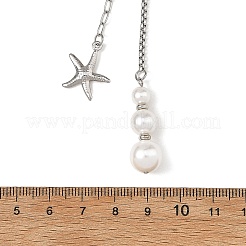 Collana a laccio estiva da spiaggia con ciondolo a stella marina in acciaio inossidabile 304 e perla di conchiglia&nbsp;NJEW-JN06604-02