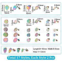 34 pièce de 17 styles de boucles d'oreilles à tige en acier inoxydable 304 avec placage ionique (IP)&nbsp;STAS-AR0001-61