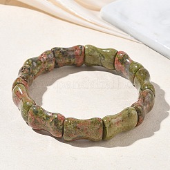 Braccialetti elasticizzati in bambù con perline naturali di unakite per uomo e donna&nbsp;BJEW-K304-01F