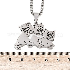 Collane con ciondolo a forma di gatto cavo in acciaio inossidabile 201 per donna&nbsp;LS-NJEW-K283-38P