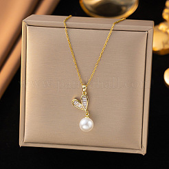 Collana con ciondolo a forma di cuore in acciaio chirurgico 316l e zirconi cubici trasparenti e perle di plastica e orecchini a cerchio per donna&nbsp;FS-WG3CC1B-01