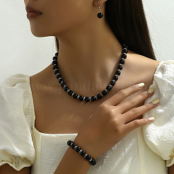 Schicke Halsketten & Armbänder & Ohrhänger-Sets aus runden Glasperlen für Damen&nbsp;ZH0007