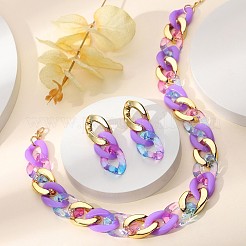 Ensemble de colliers et boucles d'oreilles pendantes à chaîne à maillons ovales en acrylique&nbsp;FS-WG6428C-01