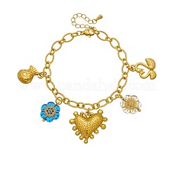 Bracelets multi-breloques en acier inoxydable 304 avec cœur&nbsp;WGC6D23-01