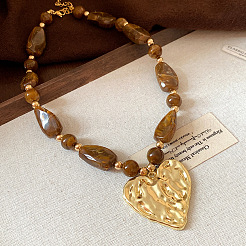 Colliers pour femmes avec pendentif cœur texturé en alliage et perles acryliques&nbsp;WG43395-01