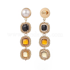 Longues boucles d'oreilles pendantes en perles rectangle de verre avec perle d'imitation&nbsp;EJEW-TA00141-02