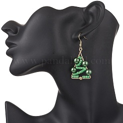 Weihnachtsbaum-Ohrringe aus Glasperlen und Glassaat&nbsp;EJEW-TA00720