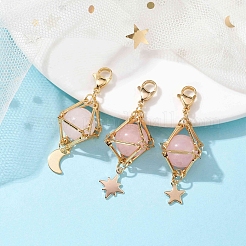 Decorazioni pendenti in ottone con quarzo rosa naturale&nbsp;HJEW-JM01817-01