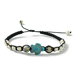 2 Stück 2-farbiges natürliches Dalmatiner-Jaspis- und synthetisches türkisfarbenes geflochtenes Perlenarmband&nbsp;BJEW-JB09800