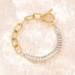 304 Edelstahl Pavé-Armbänder mit klaren Zirkonia-Gliedern&nbsp;BJEW-D460-10G