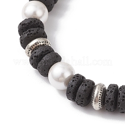 Braccialetti elastici con perline di lava naturale e conchiglia&nbsp;BJEW-JB12140-01