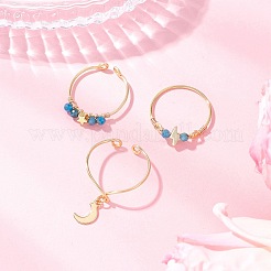 3 pz anello da dito con perline rotonde sfaccettate in apatite naturale avvolte in filo di rame per donna&nbsp;RJEW-JR00888-01