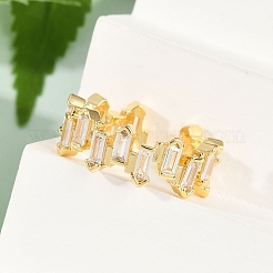 Bagues rectangulaires ouvertes en laiton avec micro pavé de zircons cubiques transparents pour femmes&nbsp;RJEW-G343-23G