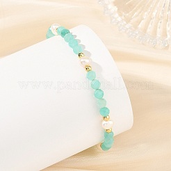 Bracciali rigidi con perline rotonde sfaccettate di amazzonite naturale da 4 mm e perle&nbsp;BJEW-JB14470