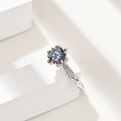 Rhodinierte 925 Sterling Silber Moissanit verstellbare Ringe für Damen&nbsp;RJEW-U038-04P