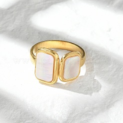 Anillos de puño rectangulares de acero inoxidable 304 con concha blanca para mujer&nbsp;RJEW-G346-04G-02