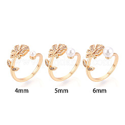 Tropische Blattform Messing Micro Pave klare Zirkonia Cup Peg Ring Einstellungen&nbsp;KK-T076-12G