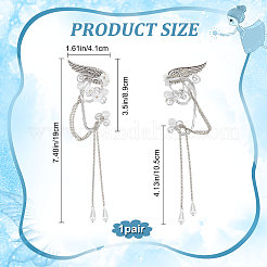 Orecchini a polsino in alluminio con ala e fiore con nappa di perle in plastica&nbsp;EJEW-WH0011-07P