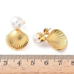 Ohrstecker in Muschelform aus Edelstahl 304 mit Acryl-Imitatperlen&nbsp;EJEW-B156-11G