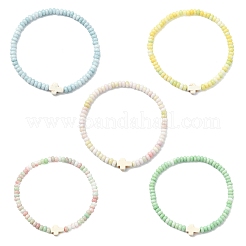 Braccialetti elasticizzati con perline di vetro tinte che imitano la giada&nbsp;BJEW-JB13840