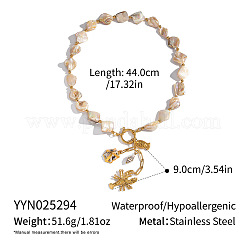 Collar de cuentas con colgante de concha natural de acero inoxidable 304 para vacaciones en la playa para mujer&nbsp;LZ2336-1