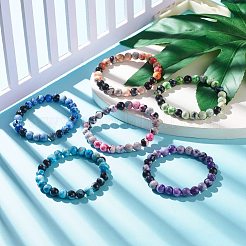 Bracciali elastici con perline di agata crepitio naturale tinto di fuoco&nbsp;BJEW-JB07519