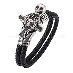 Pulsera de cuero genuino con cordón ancho y cierres de palanca de acero inoxidable&nbsp;PW-WGB7026-01