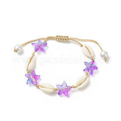 Armband aus geflochtenen Perlen aus natürlicher Kaurimuschel und Seestern aus Glas für Damen&nbsp;BJEW-JB09943