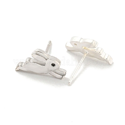 Ohrstecker aus Messing mit Kaninchenmotiv und Mikropflaster aus klarem Zirkonia für Damen&nbsp;EJEW-Z048-09P