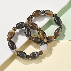 Bracelets extensibles en perles d'agate à bandes naturelles&nbsp;G-P570-01M