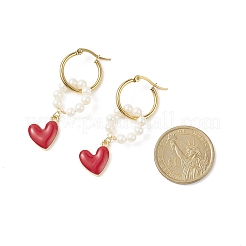 Anello con perline di conchiglia e orecchini a cerchio pendenti con cuore in lega&nbsp;EJEW-TA00172