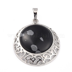 Natürliche Schneeflocken-Obsidian-Anhänger mit hohlem Platinmessing-Besatz&nbsp;G-P448-A11-P