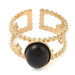 Anillos de dedo ovalados de ágata negra teñida y calentada de forma natural&nbsp;RJEW-Z057-11G-07