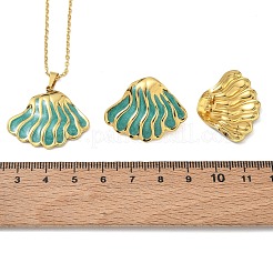 Set di orecchini a perno e collane con pendente a forma di conchiglia in acciaio inossidabile 304 smaltato per donna.&nbsp;SA-CBA46AF-20G