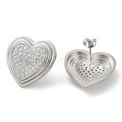 Orecchini a bottone da donna con micro pavé di zirconi trasparenti in ottone placcato a forma di cuore&nbsp;EJEW-A045-04P
