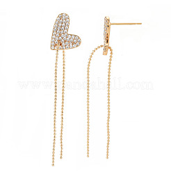 Vero cuore placcato oro 18k con lunghi orecchini a bottone con nappa&nbsp;EJEW-S199-23G-NF